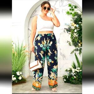 Floral Print Wide-Leg Pants OX